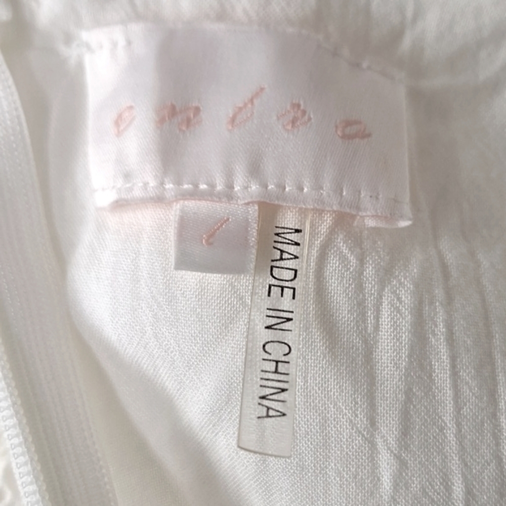 Entro White Ruffle Eyelet Coquette Romantic V-Neck Cottagecore Mini Dress Size L - Picture 15 of 16